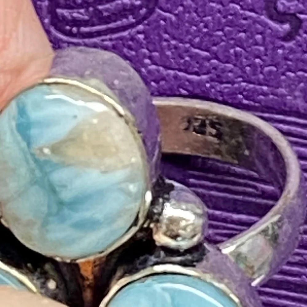 Sterling Silver  Larimar Oval Cluster Ring